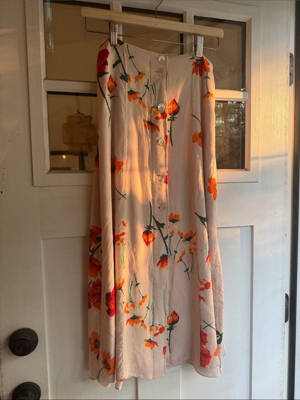 Aritzia Peach Midi Skirt with Orange Floral Print